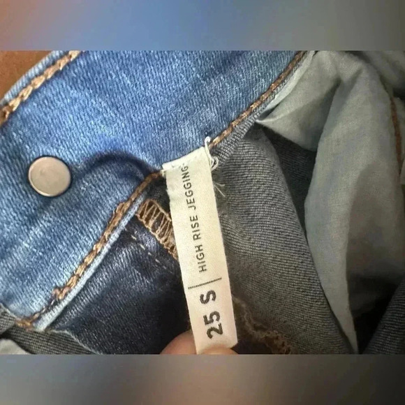 PacSun Two Toned Jeans Color Block Striped 25 Short High Rise Jegging Raw Hem - Picture 4 of 9